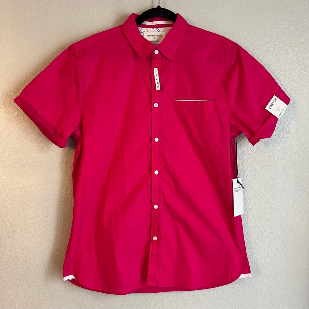 Paper Denim & Cloth Yachting Pink Mens Button Down Short Sleeve Shirt Large